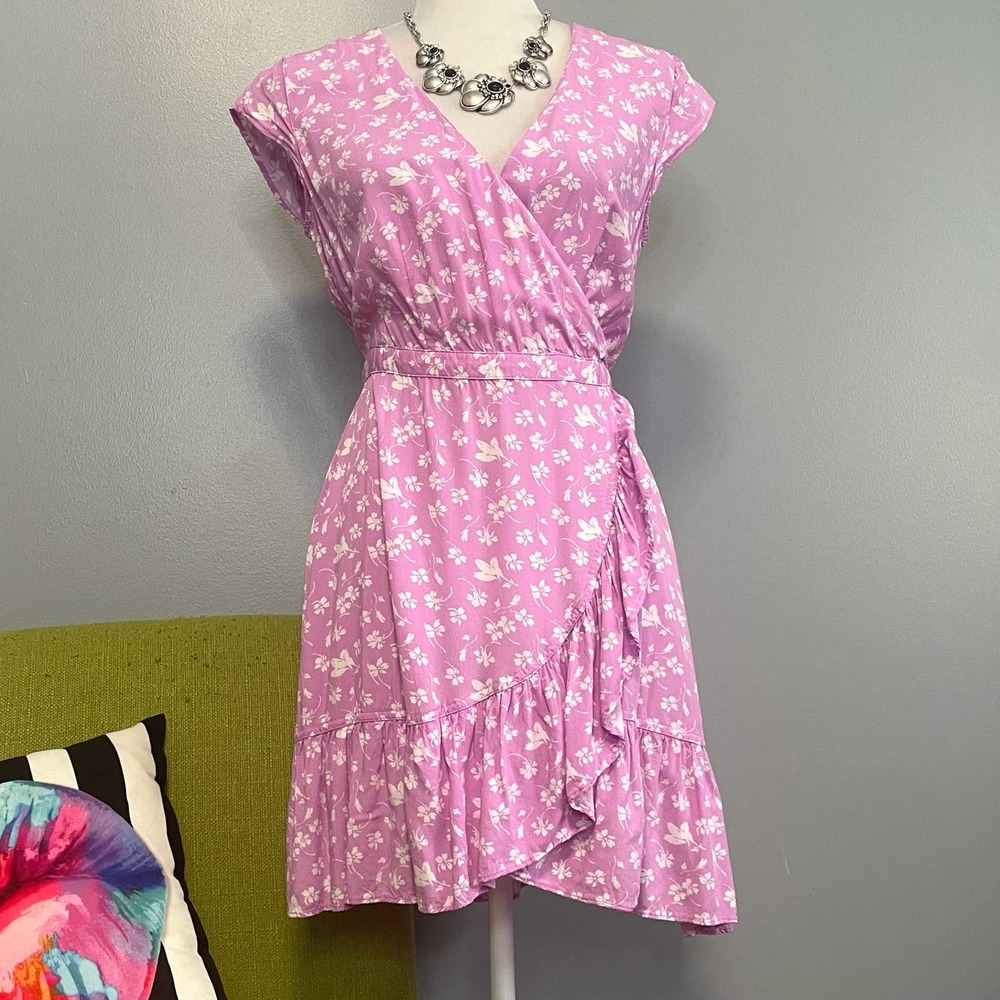 J Crew Ruffle Front Faux Wrap Mini Dress Bubblegum Pink Floral 4